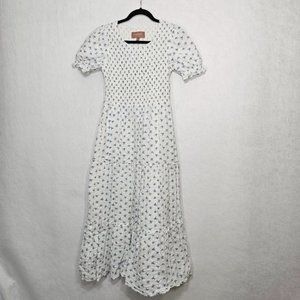 JessaKae Smocked Bodice Blue Floral Short Sleeve Midi Dress Medium